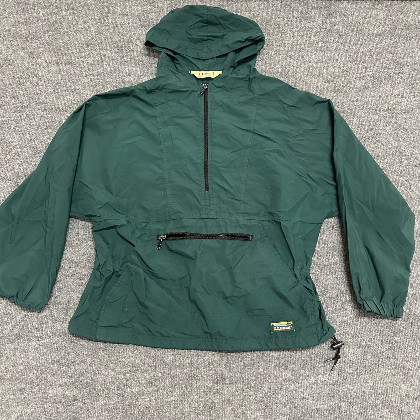 L.L. Bean Anorak Mens Size L Green Vintage Half Zip Hooded Windbreaker Pocket