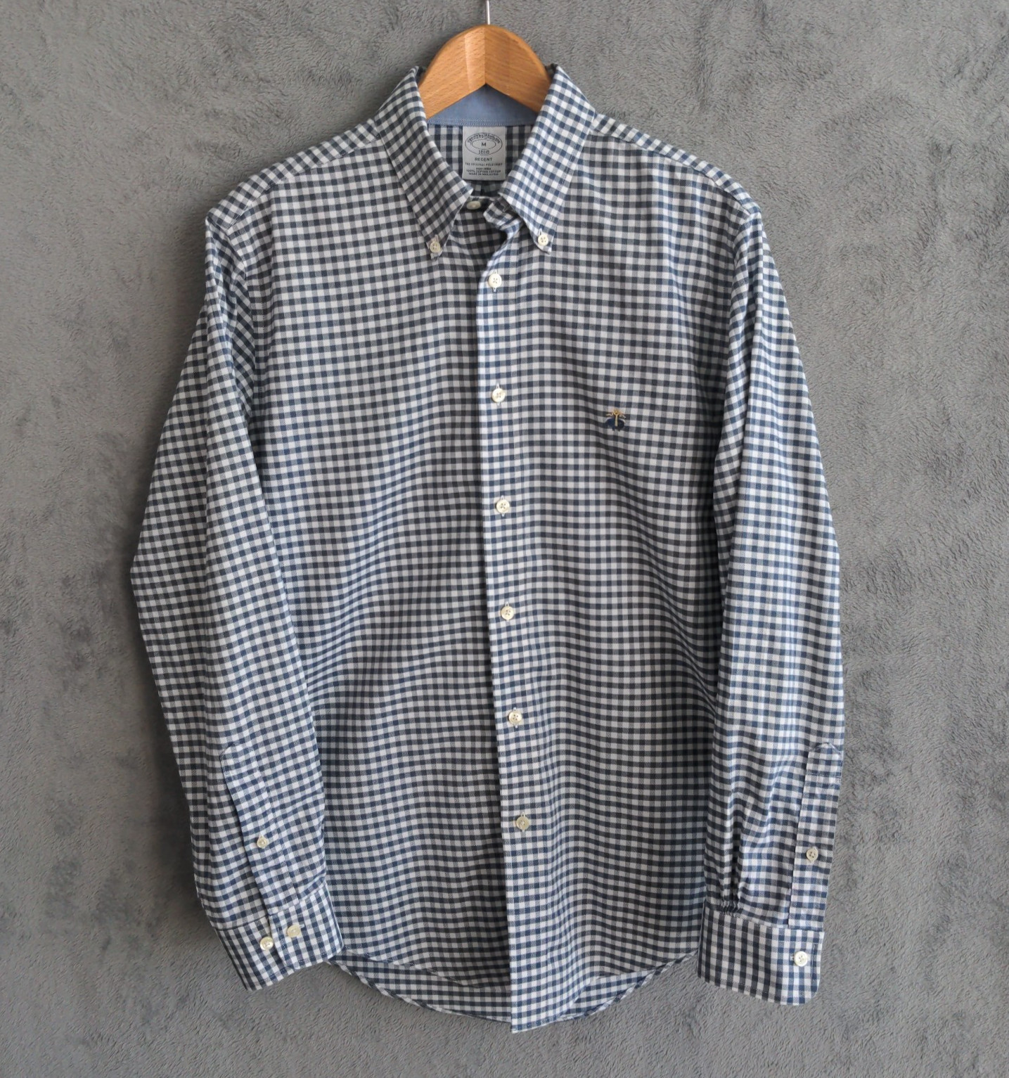 Brooks Brothers Regent Shirt Button Down Mens M Blue Check Supima Cotton Logo