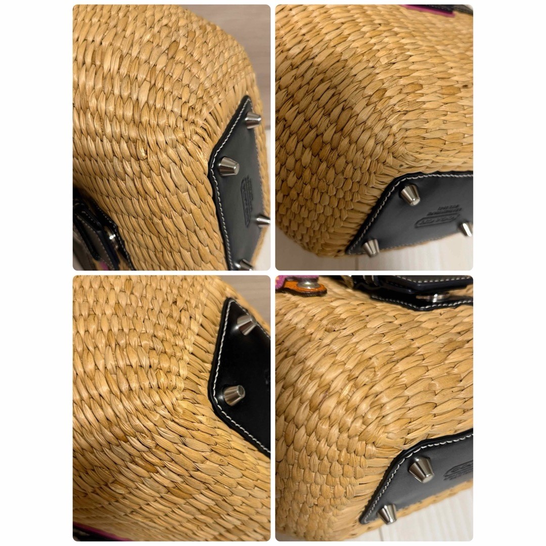 COACH Basket Bag Butterfly Straw Handbag Size: W:8.7 × H: 7.9 in.