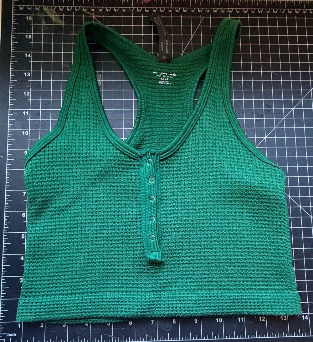 Out From Under Urban Outfitters Waffle Knit Henley Crop Tank Green Medium
