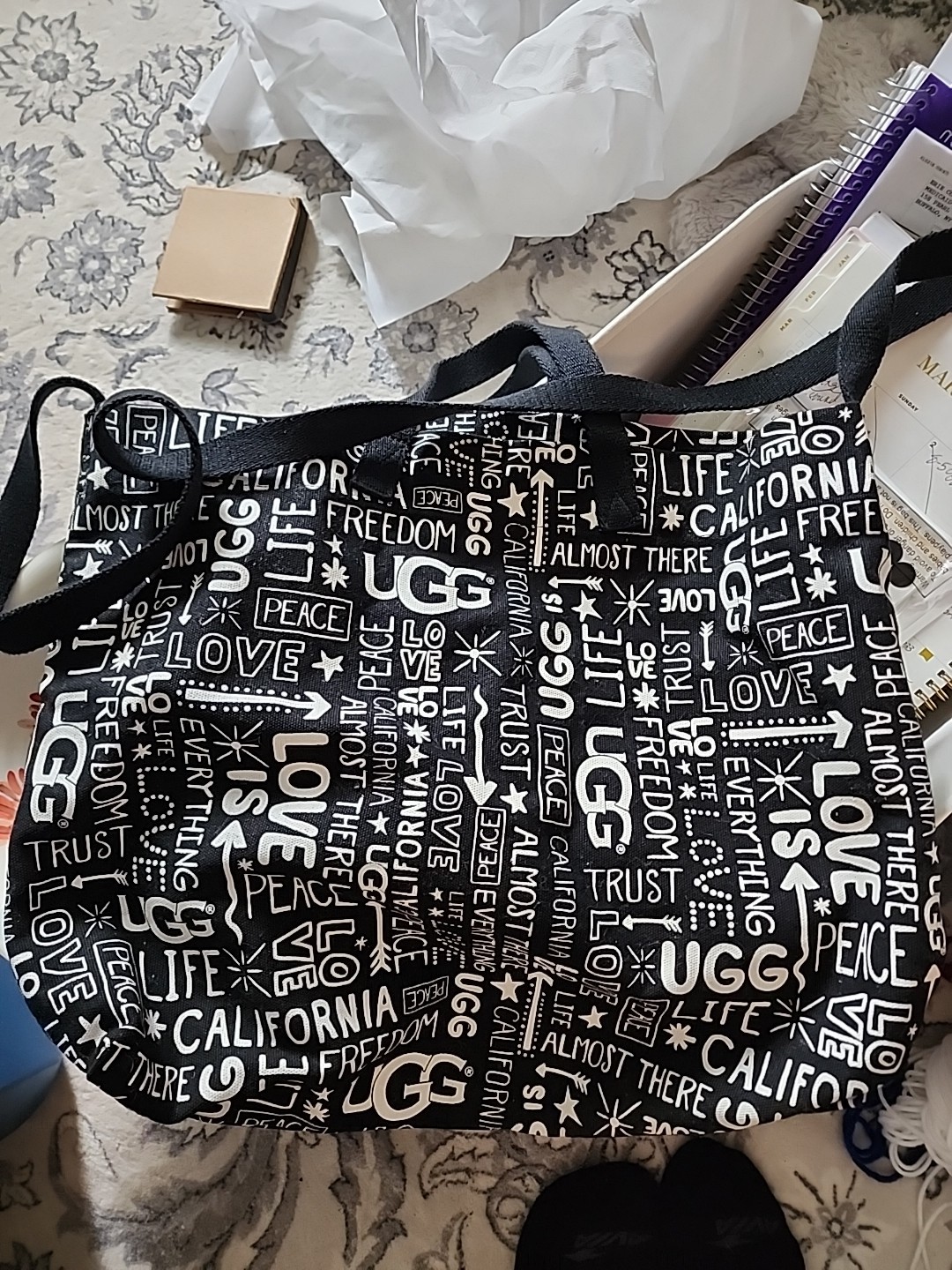 UGG Black & White Canvas Tote Bag Carry-on 17″ × 13″