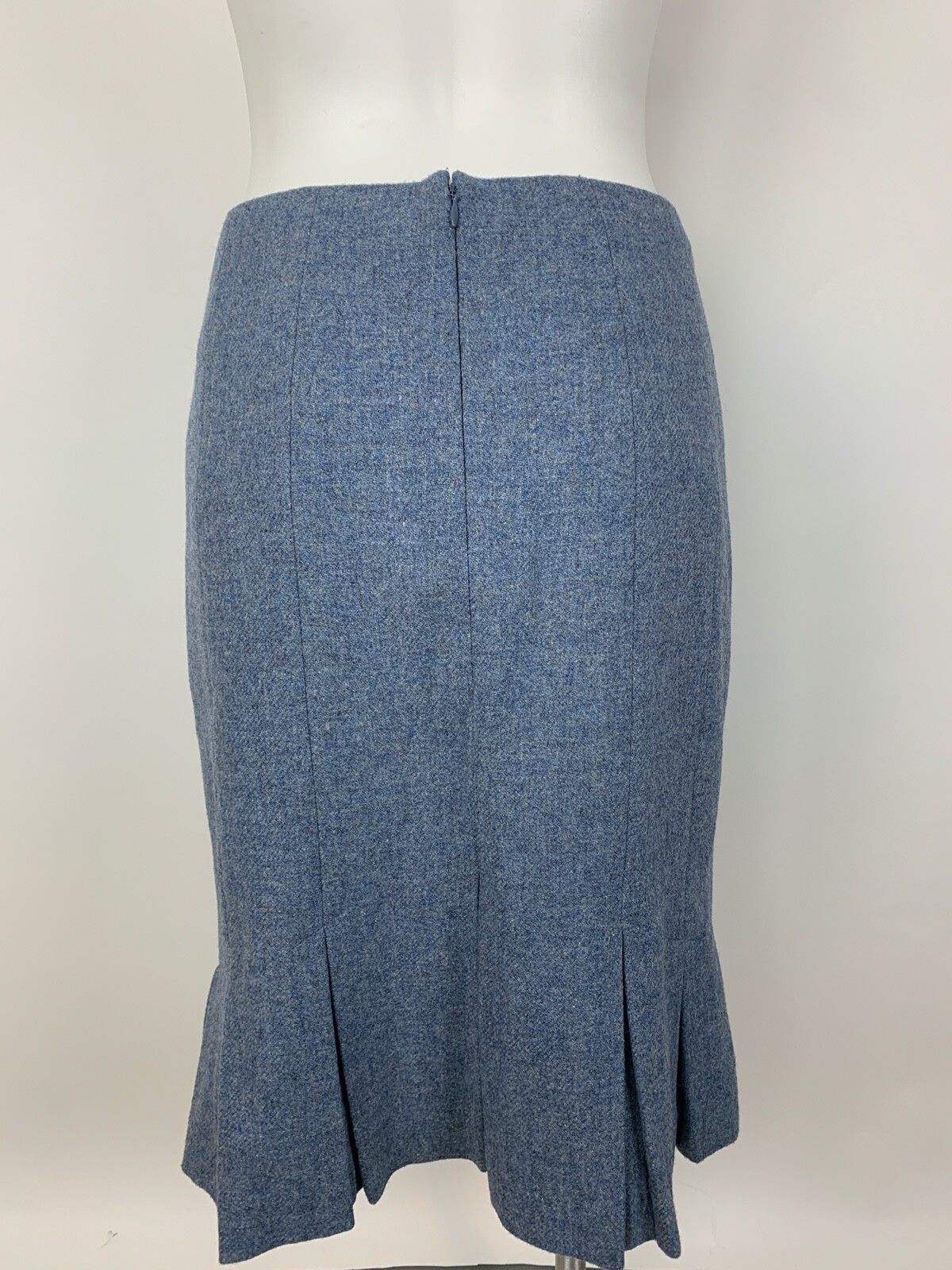 Talbots Heather Steel Blue Pleated Hem Pencil Skirt 100% Wool 4 Excellent