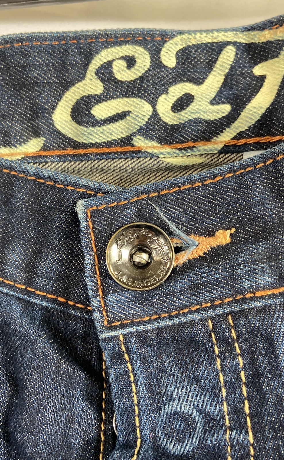 Vintage Y2K Ed Hardy Men’s Blue Skull Snake Graphic Button Fly Jeans Sz 38×32