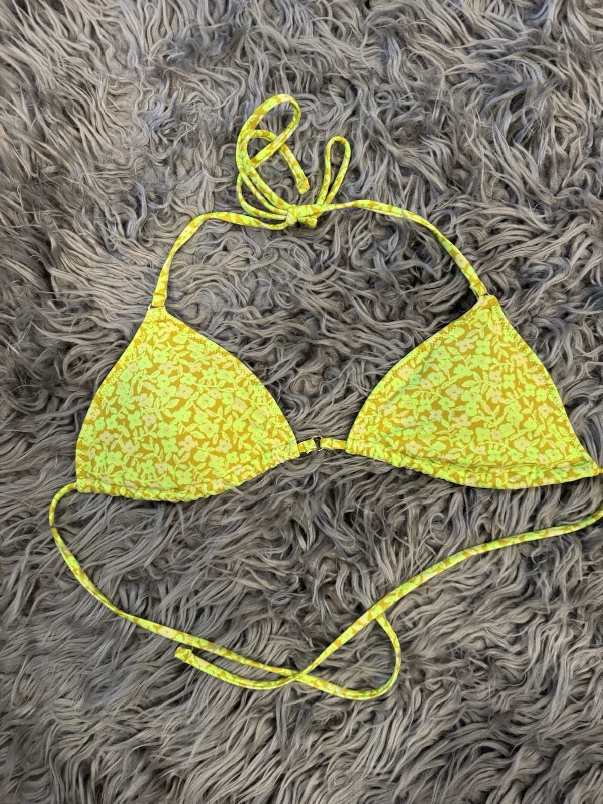 Aerie Yellow Floral Triangle Bikini Set Cheeky Adjustable Strap Lined Size M