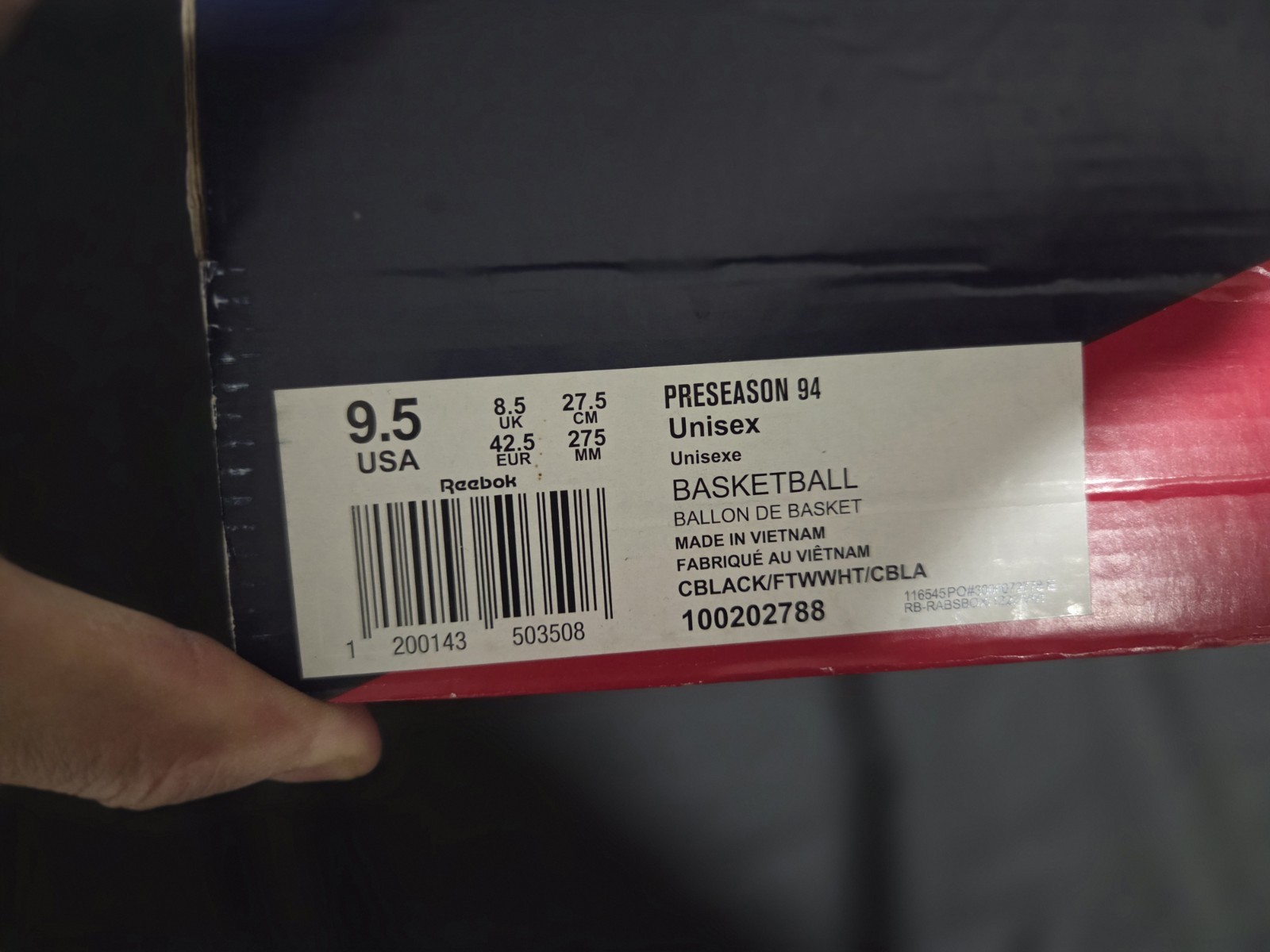 Reebok Preseason 94 Mid-Top Leather Basketball Sneakers Black/White 100202788