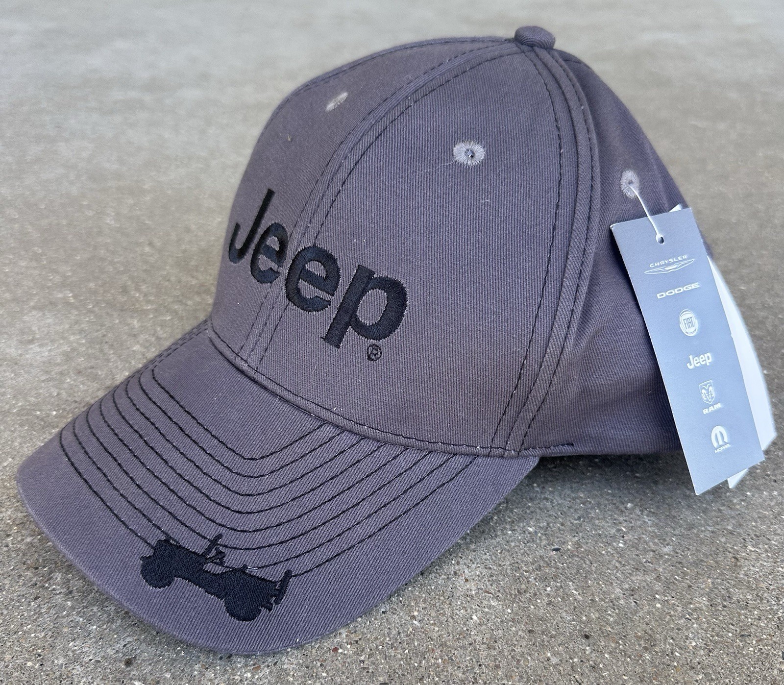 Jeep Logo Adjustable Baseball Cap Hat Gray Embroidered Mopar RAM Dodge New