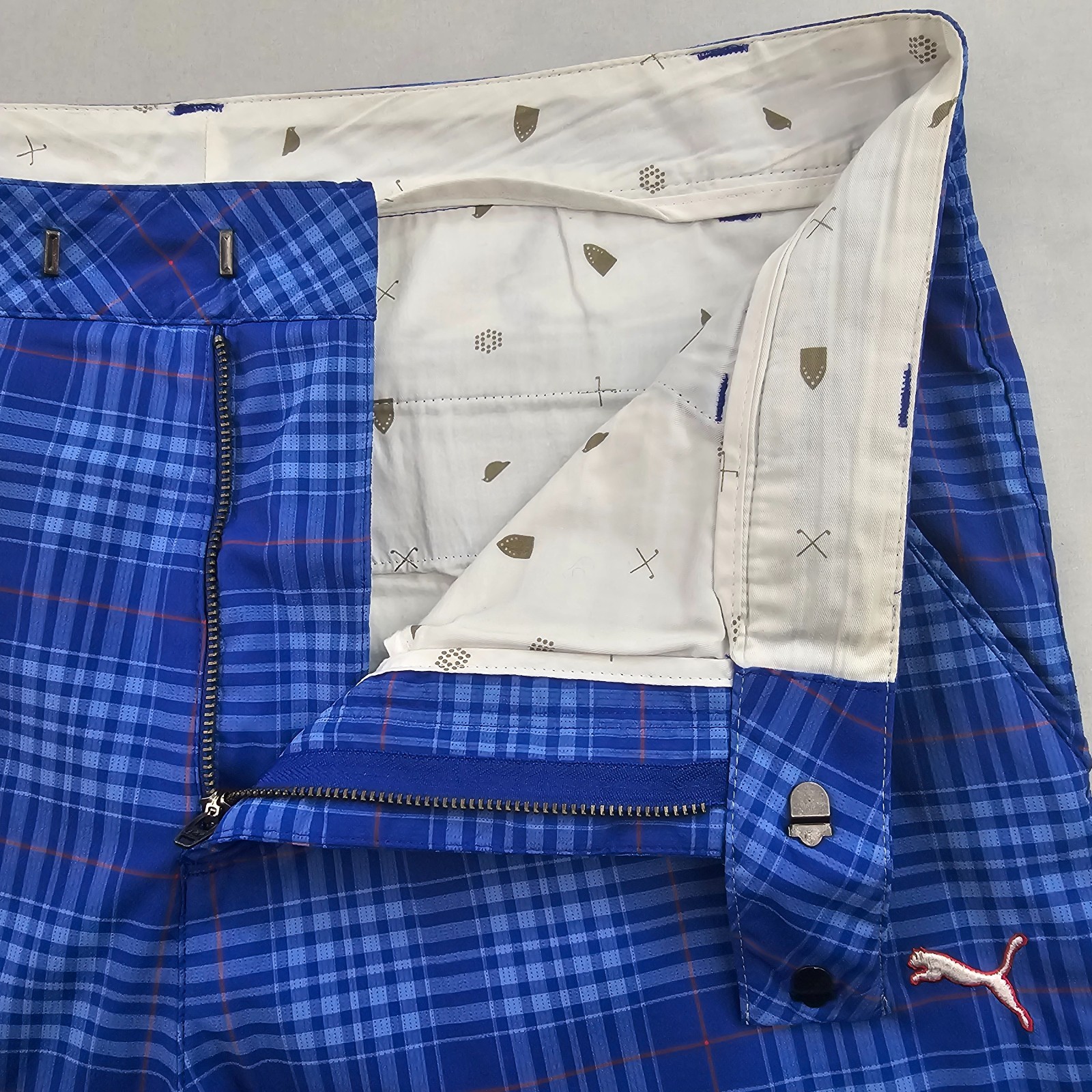 Cobra Puma golf pants mens W 32 L 32 blue check cotton 561635 pockets zip