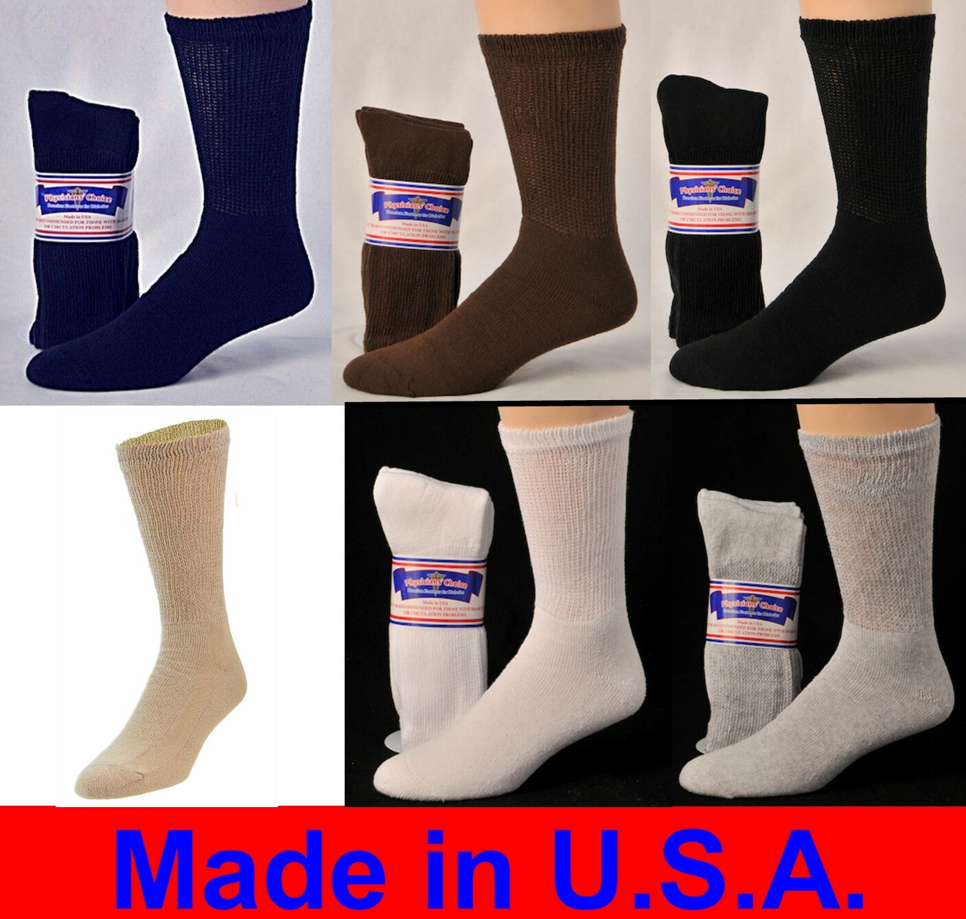 12 Pair Men’s Women Diabetic Crew Socks Physicians Choice Cushioned Asst Sizes