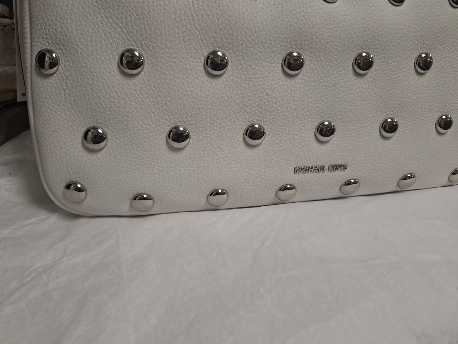 Michael Kors Nolita Medium Zip Convertible Shoulder Bag Optic White Leather