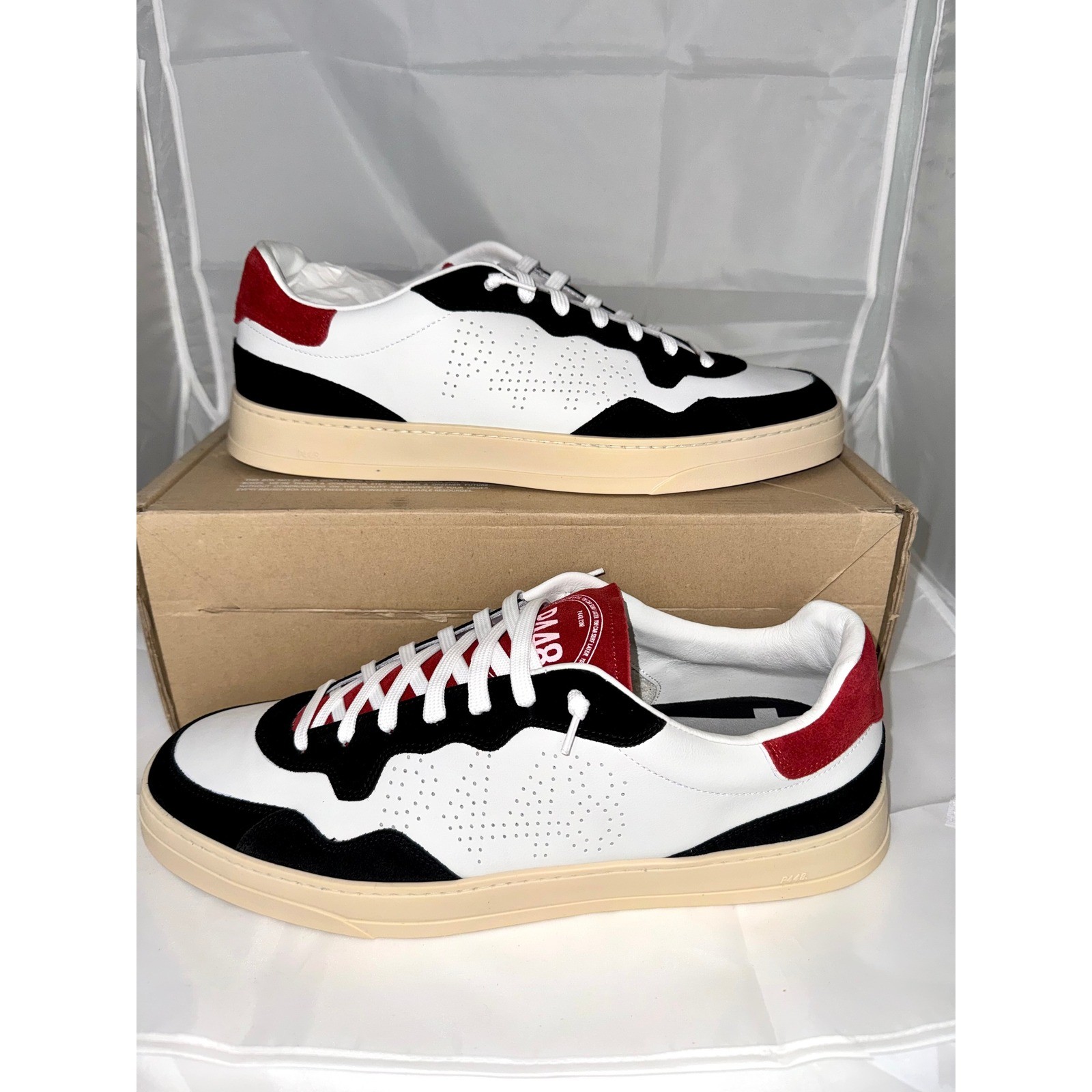 P448 Bali White Black Rosso Red Leather Suede Mens 15/15.5 (49) NIB