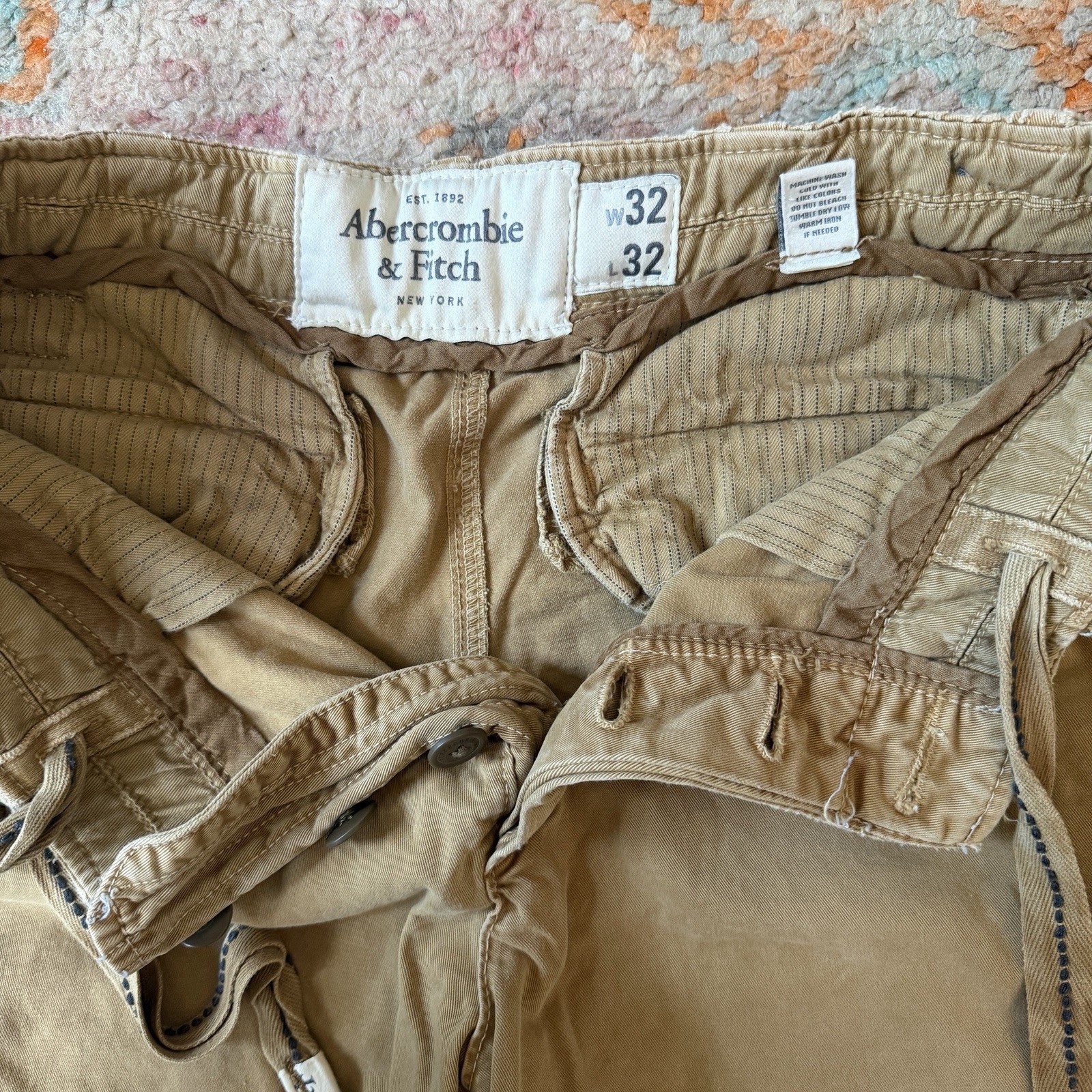 Abercrombie & Fitch Men’s Beige Fatigue Chino Pants 32W Flat Front Straight Leg