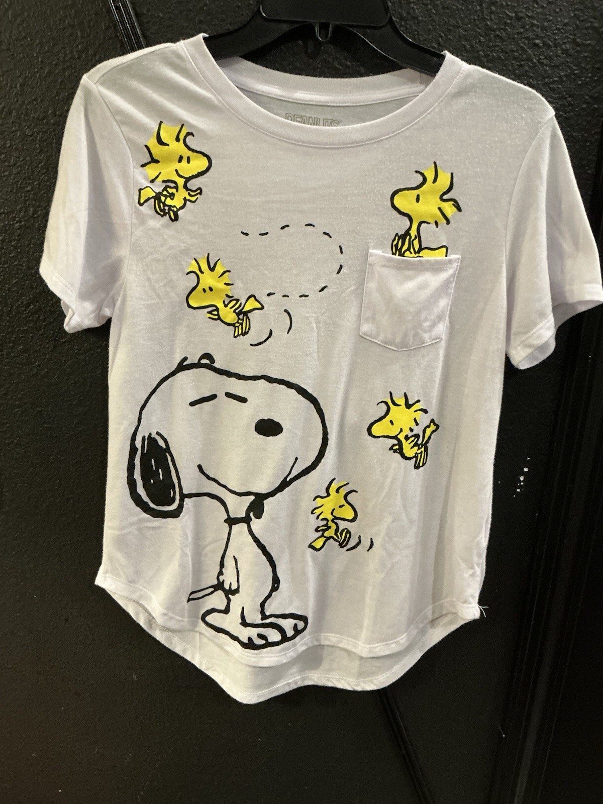 Peanuts Snoopy Woodstock Pocket Graphic Tee White Short Sleeve Shirt”