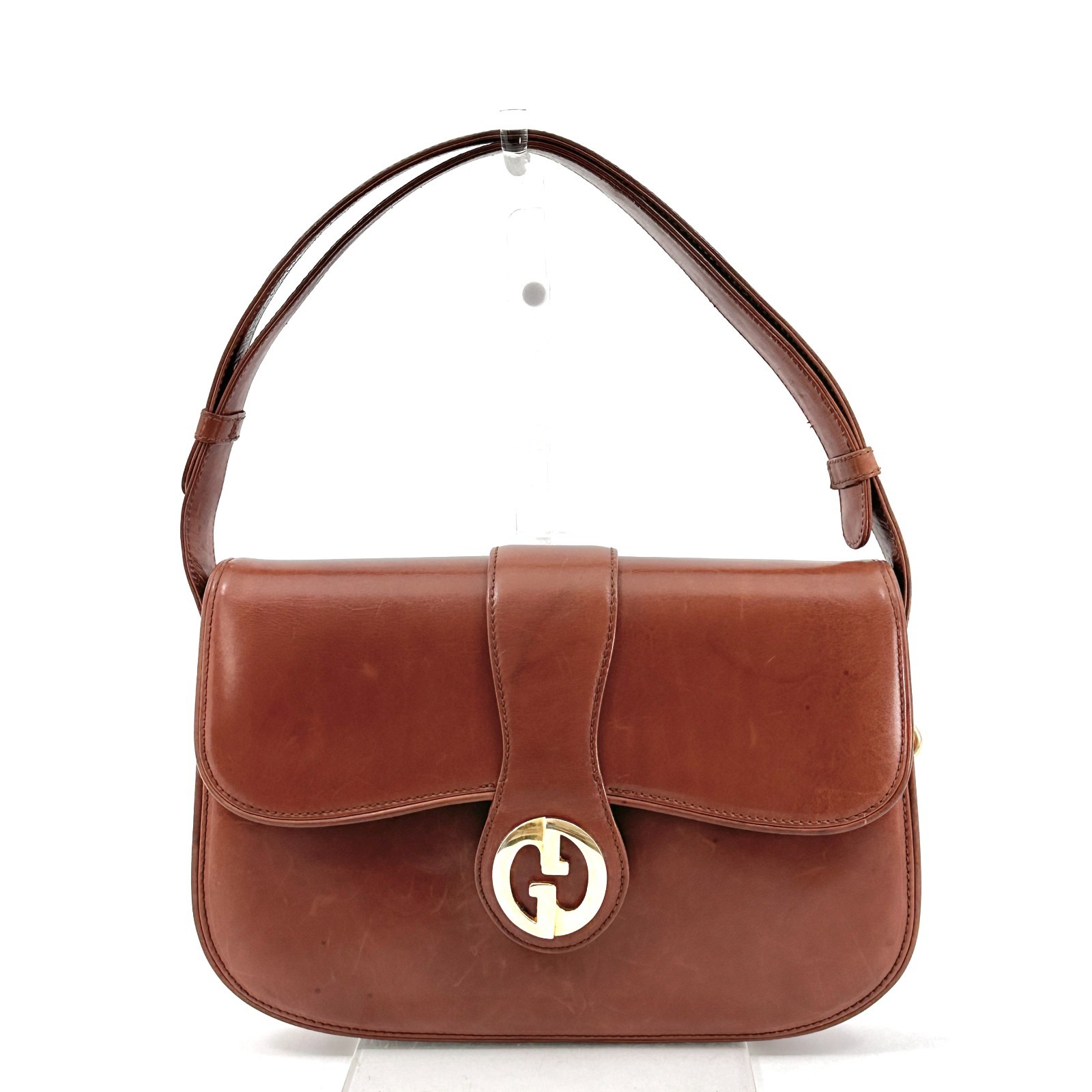 Vintage GUCCI Shoulder Bag Interlocking Leather Brown Authentic From Japan