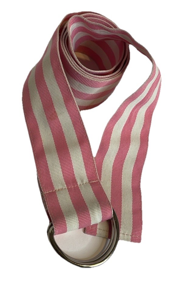 Pink & White Striped Kids Double-D Ring Belt (Approx. 41” not including buckle)