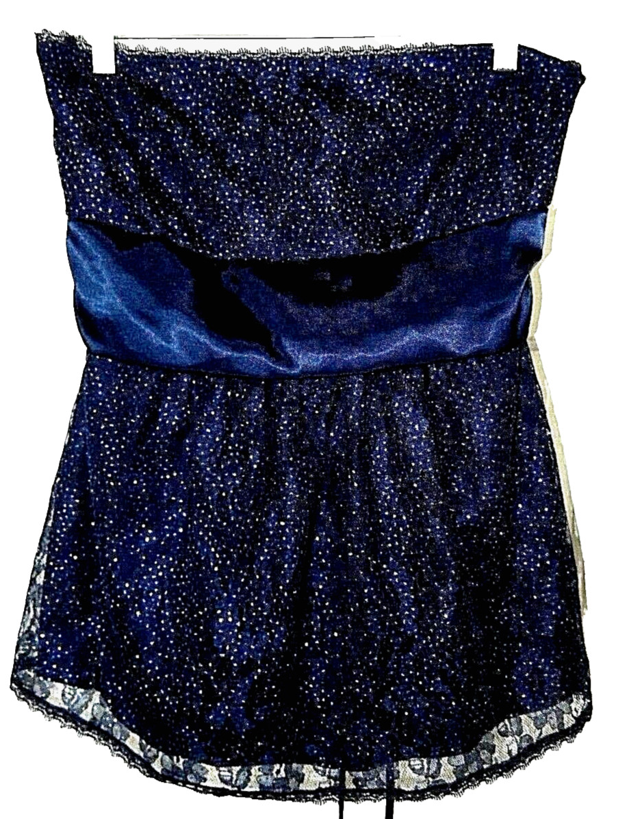 VANITY Sparkle Lace Overlay Sleeveless Top Blouse w Satin Sash & Rear Ties-L
