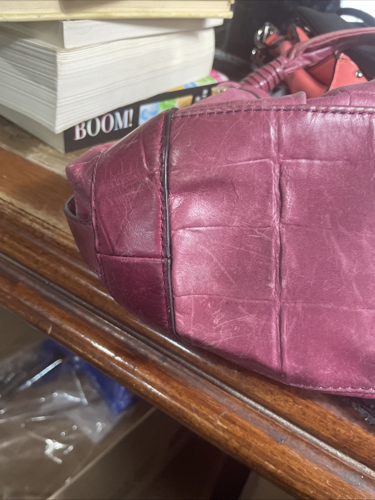 B. Makowsky Leather Shoulder Bag Hobo Purple With Gold Tone Hardware