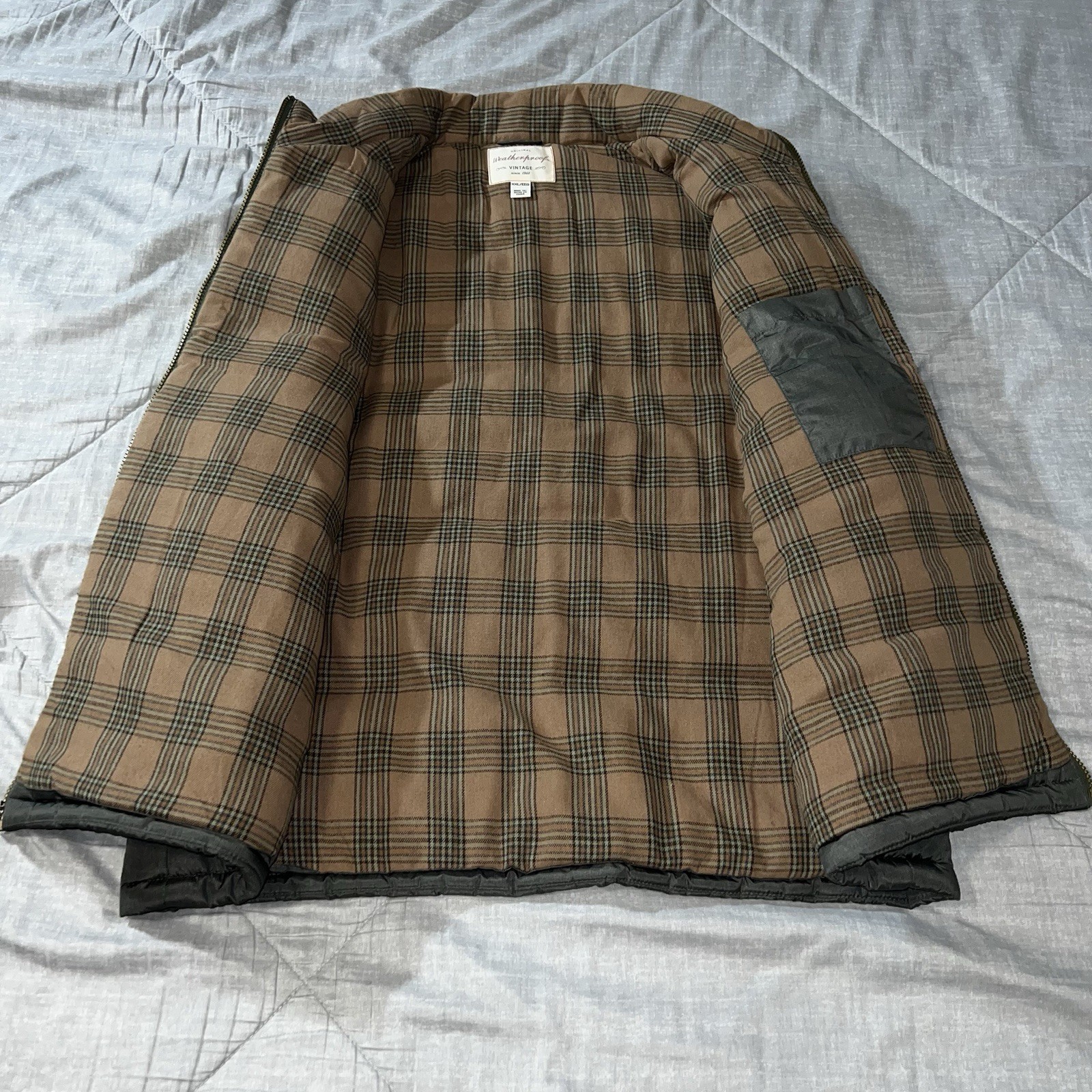Weatherproof Vintage Plaid Cotton Lined Olive Green Puffer Vest Size XXL