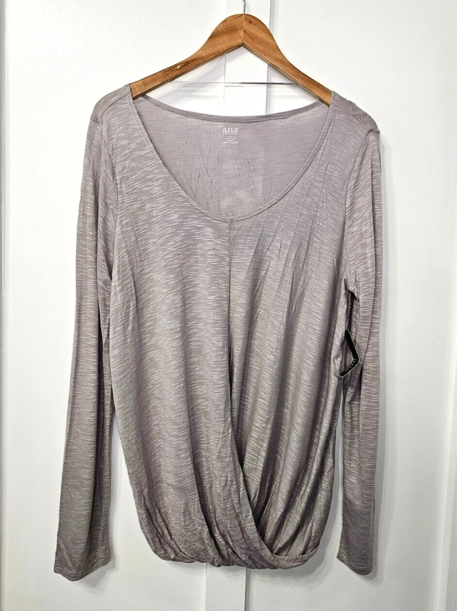 A.N.A. Silver Grey Long Sleeve Blouse Shirt Women’s Sz Large New W/Tag