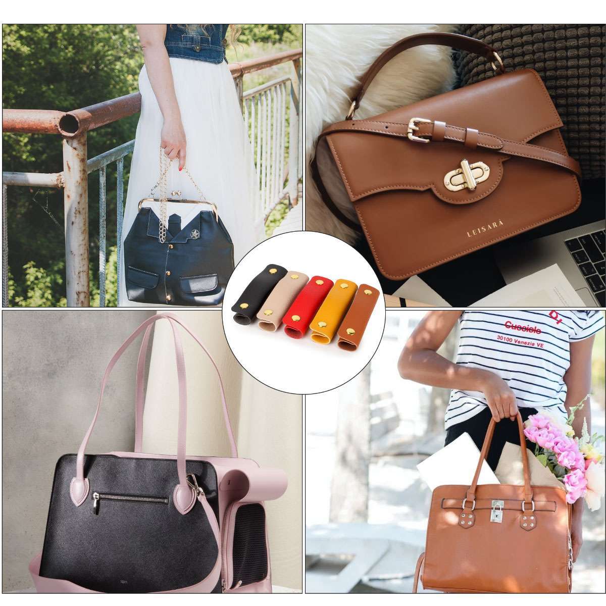 Leather Handbag Handle Wrap Cover Purse Strap Cover Replacement with Button SALE