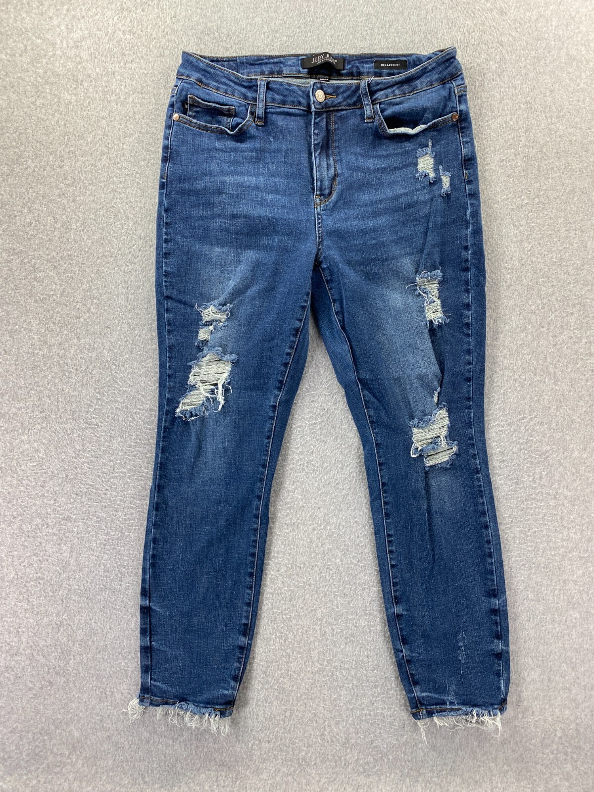 Judy Blue Womens Relaxed Fit Jeans Size 13/31 Distressed Neutral Casual Normcore