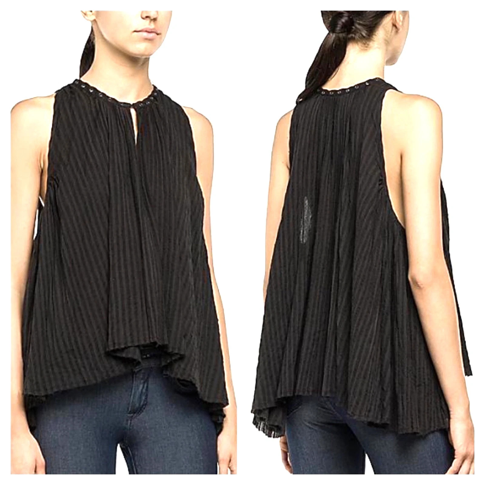 Replay Size M L 12 14 16 Black Dip Hem Halter Cotton TOP Summer Oversized £100