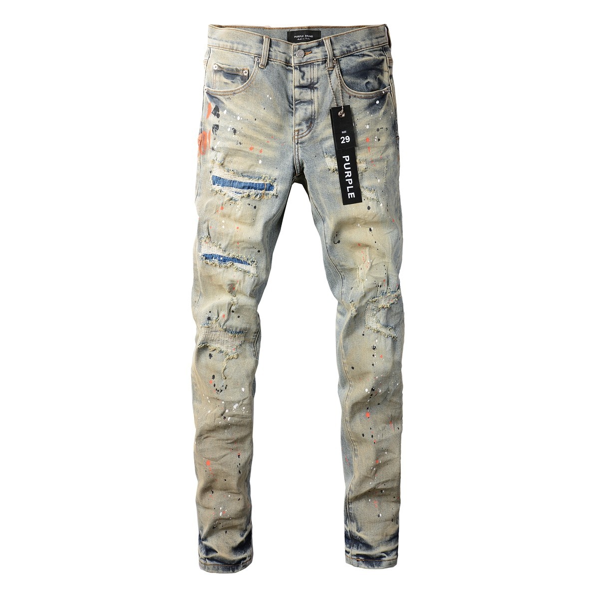 New Purple Brand Men Distressed Denim Pants Printing Slim Fit Jeans .