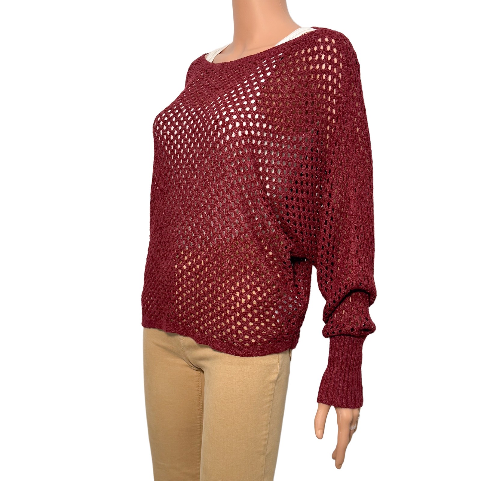 Express Women’s Medium Open Knit Burgundy Red Long Sleeve Sweater