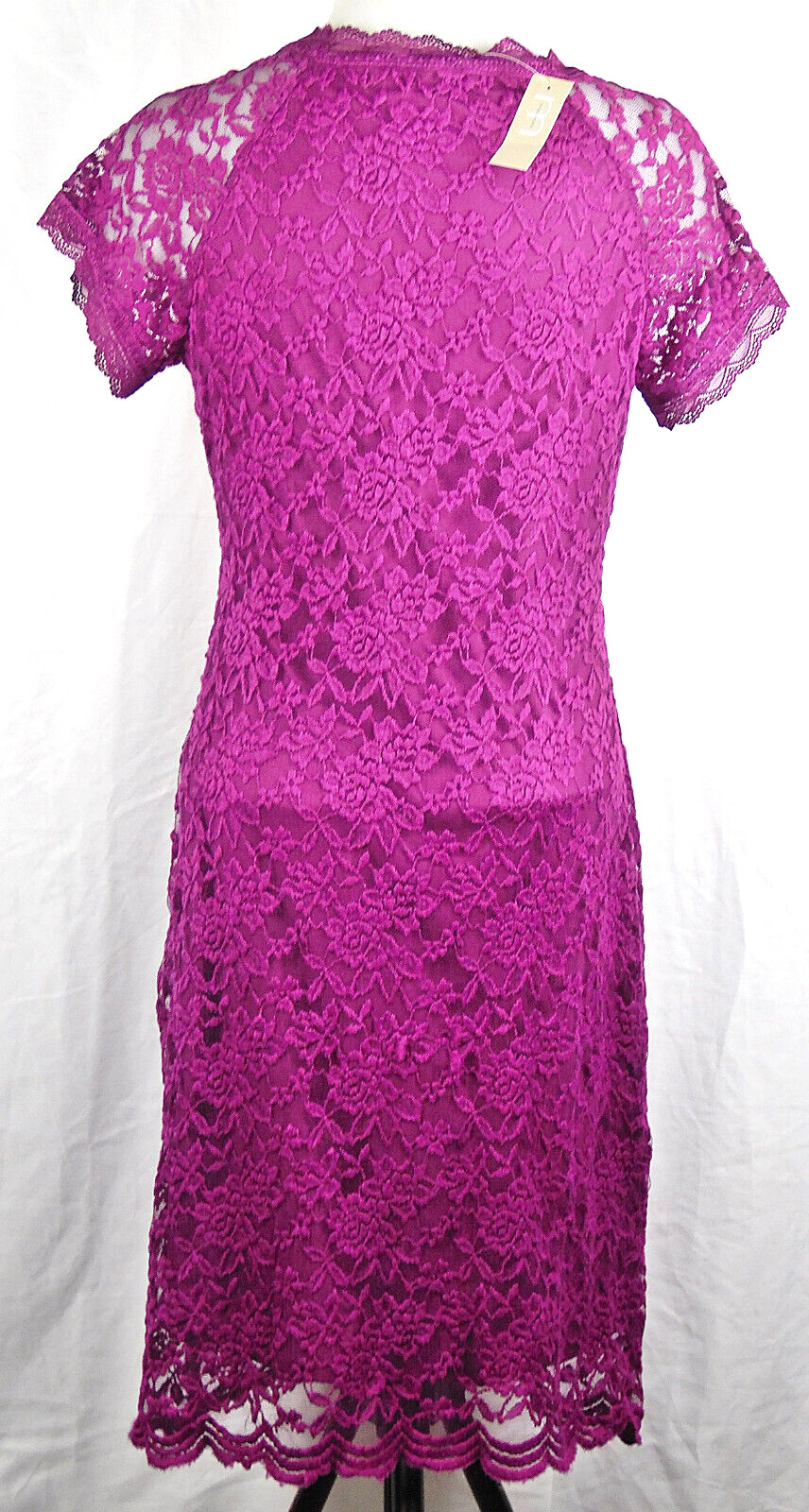 NEW NWT Maurices Dark Magenta Pink Lace Short Sleeve Midi Sheath Dress M