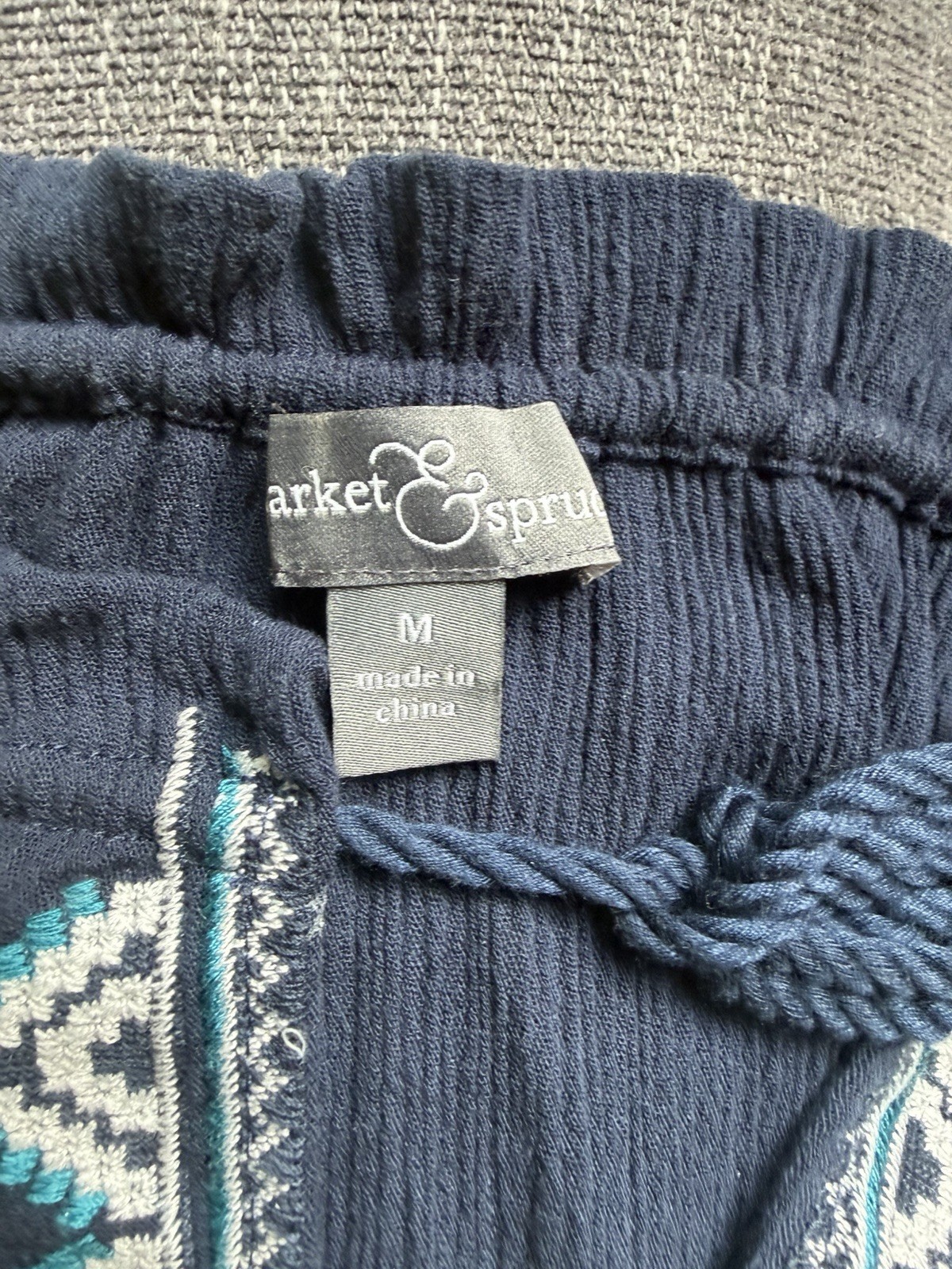 Market & Spruce Women’s M Navy Embroidered Tasseled Tank Boho Peasant