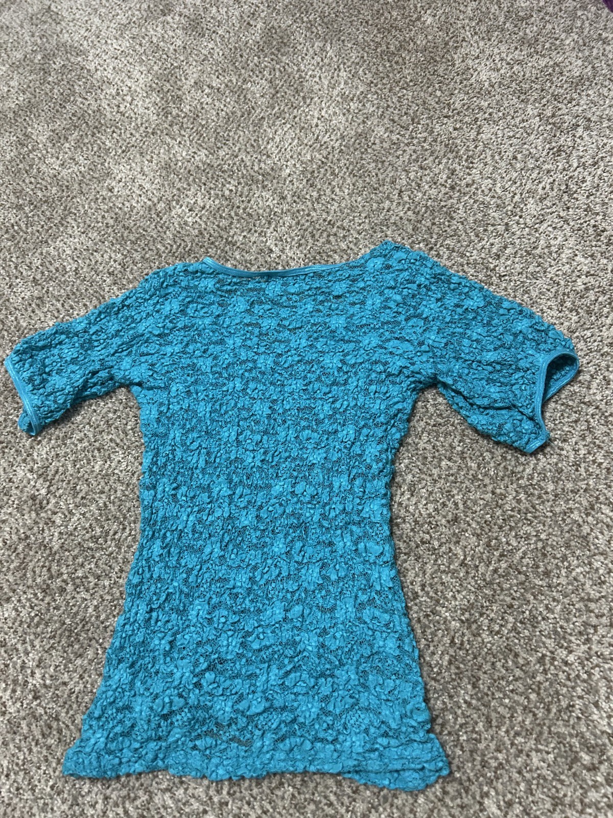 Karen Kane Turquoise Floral Lace 3/4 Sleeve Y2K Top Size L