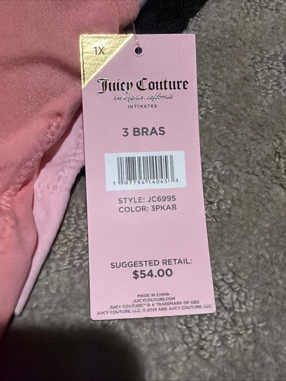 Juicy Couture Intimates 3pk Rhinestone Bra/Bralette Set. Sz 1X. NWT!