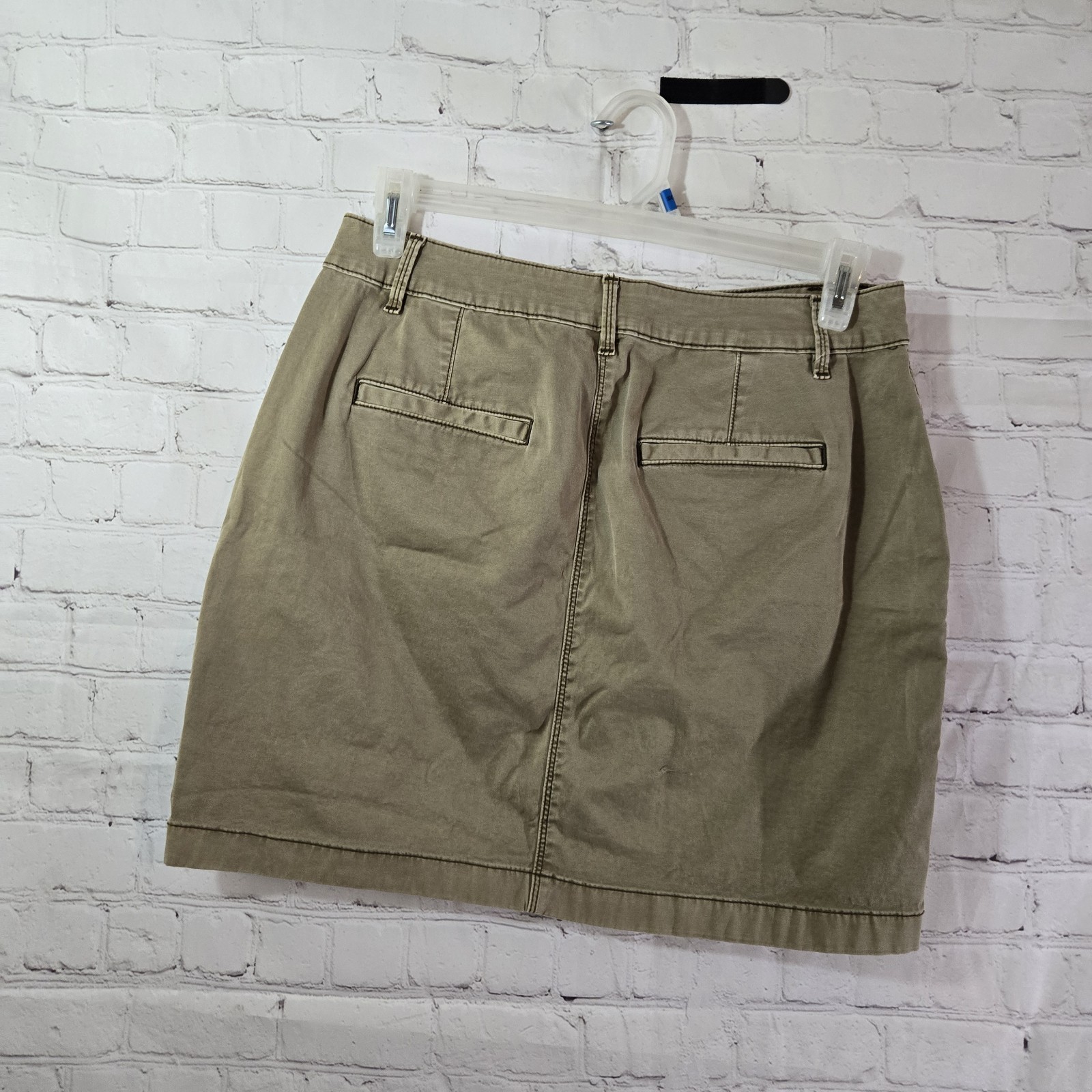 White House Black Market Mini Skirt 10 Green Khaki Button Up Utility Military