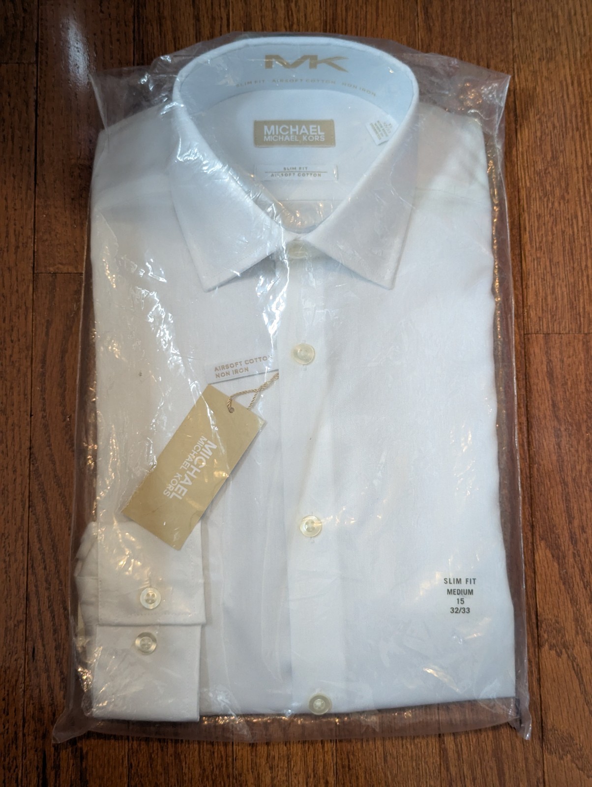 Michael Kors Slim Fit White Button Down Shirt No Pocket Size 15 Medium 119081