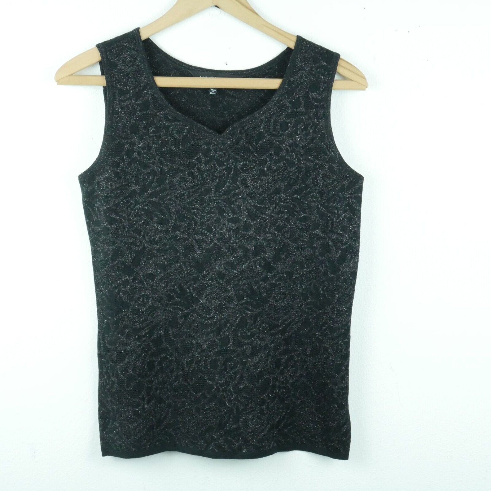Ming Wang XS Top Sleeveless Black Silver Metallic Shell Office Career Elegant