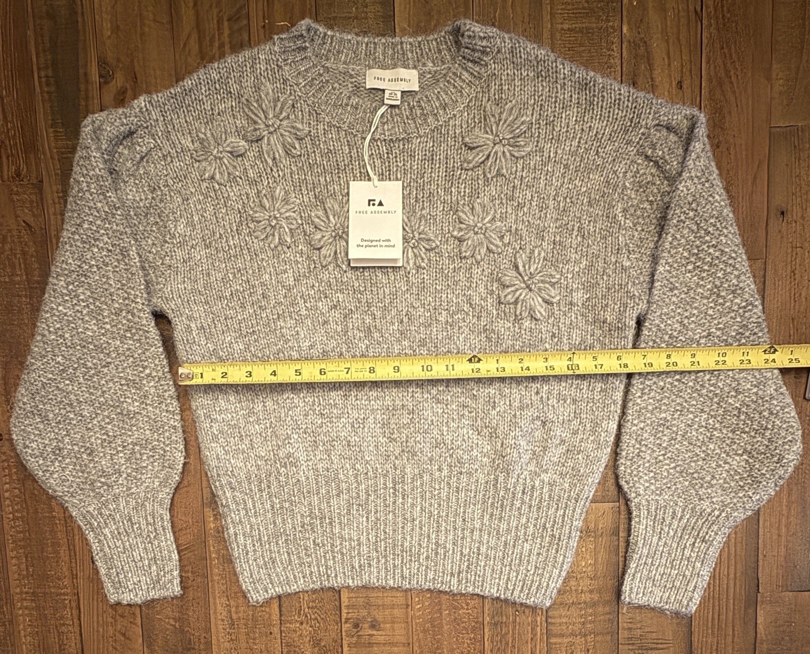 Free Assembly Floral Embroidered Gray Sweater XS NWT 86% Recycled Polyester