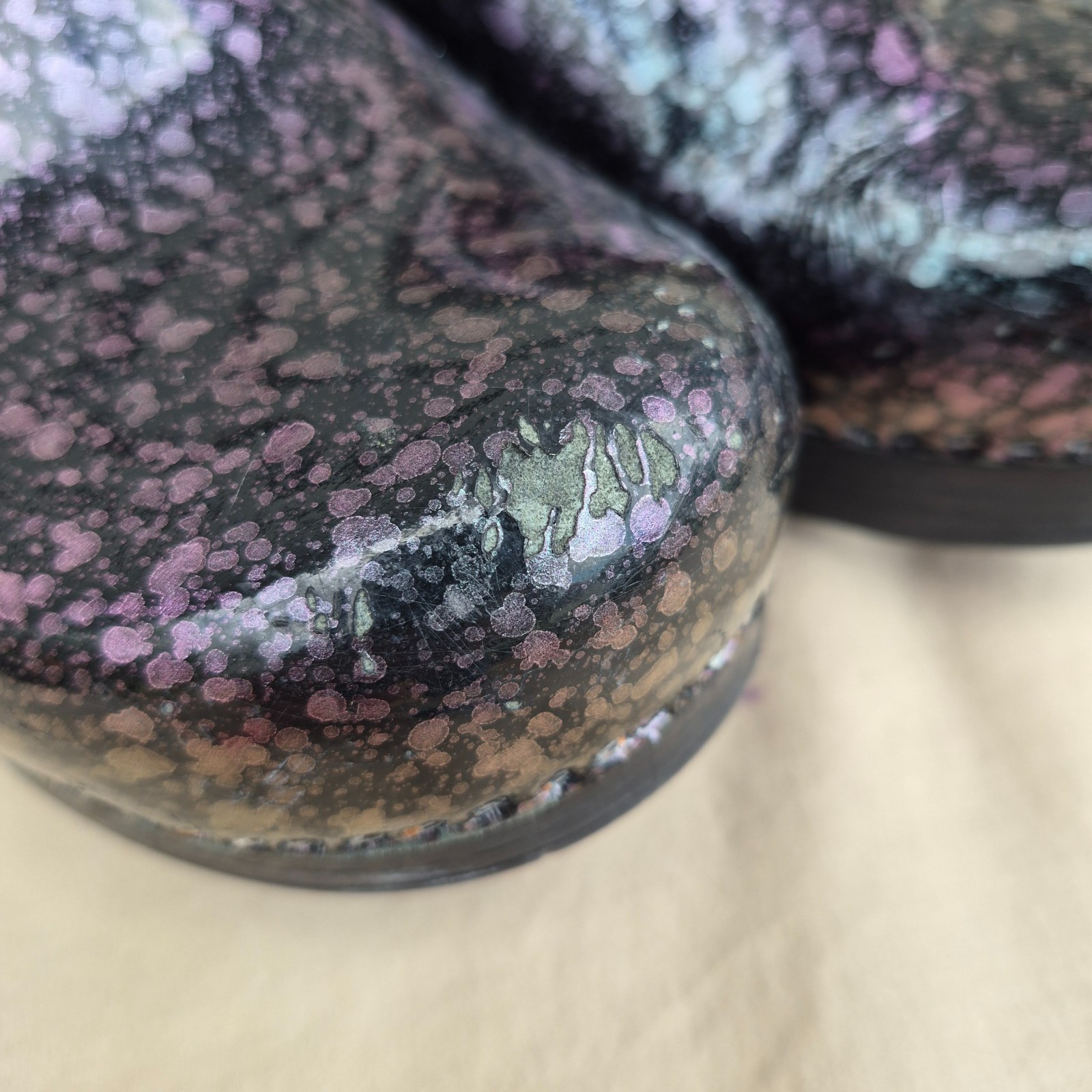 Women’s Dansko Patent Professional Clogs Metallic Ink Paint Splat Size: 39