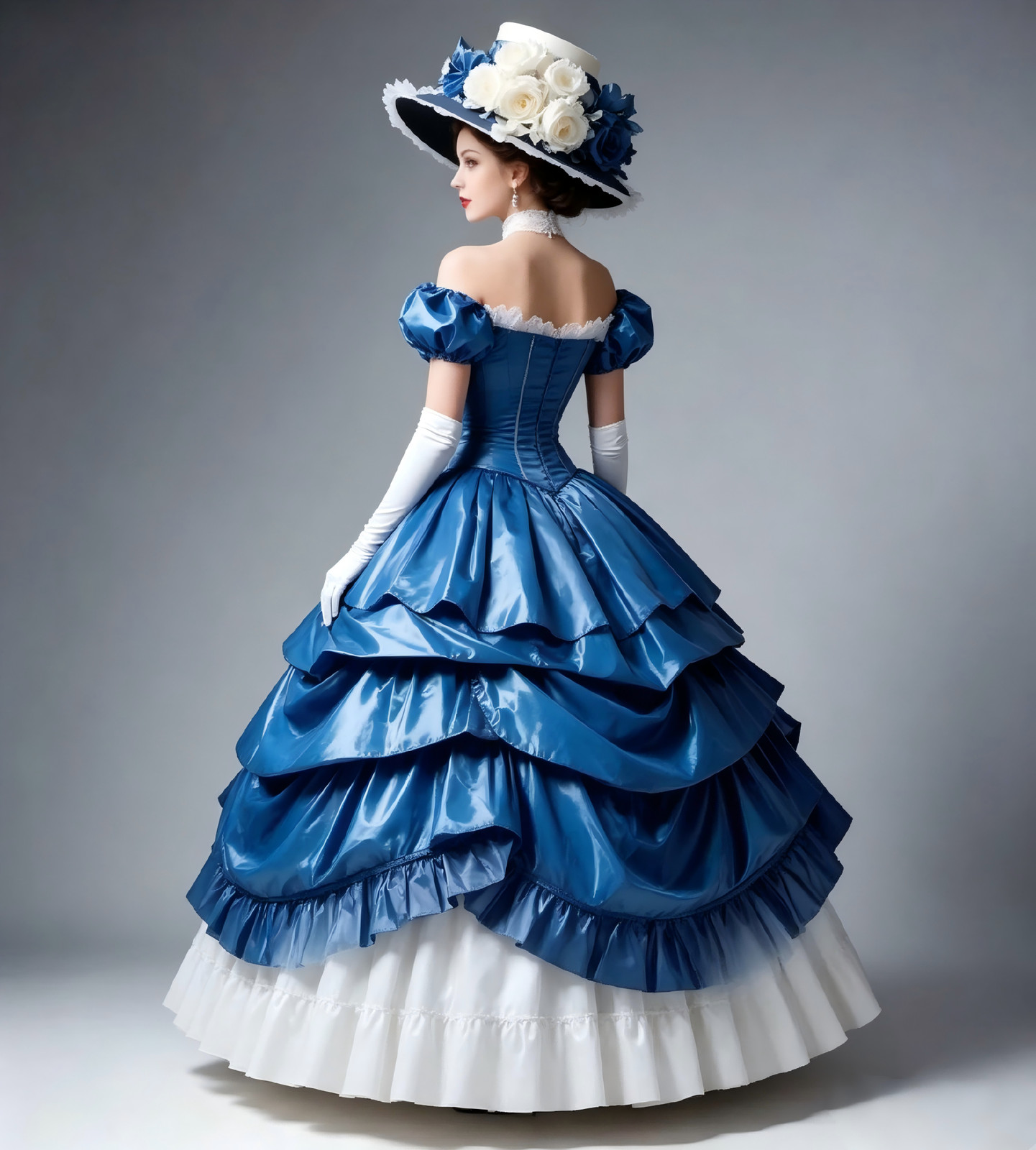 Blue Victorian Off Shoulder Satin Ball Gown Renaissance Costume Dresses