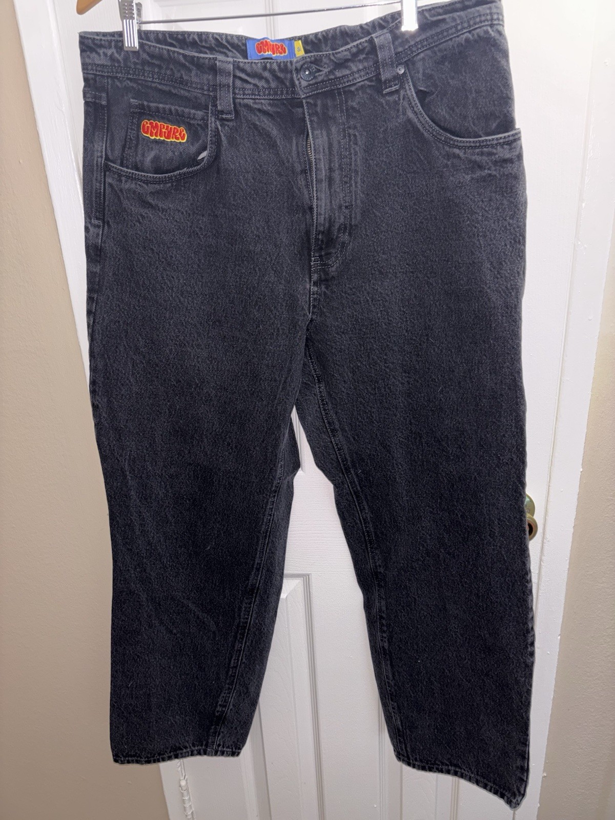 Empyre Men’s Black Denim Jeans Straight Regular Fit Mid Rise Dark Wash Logo
