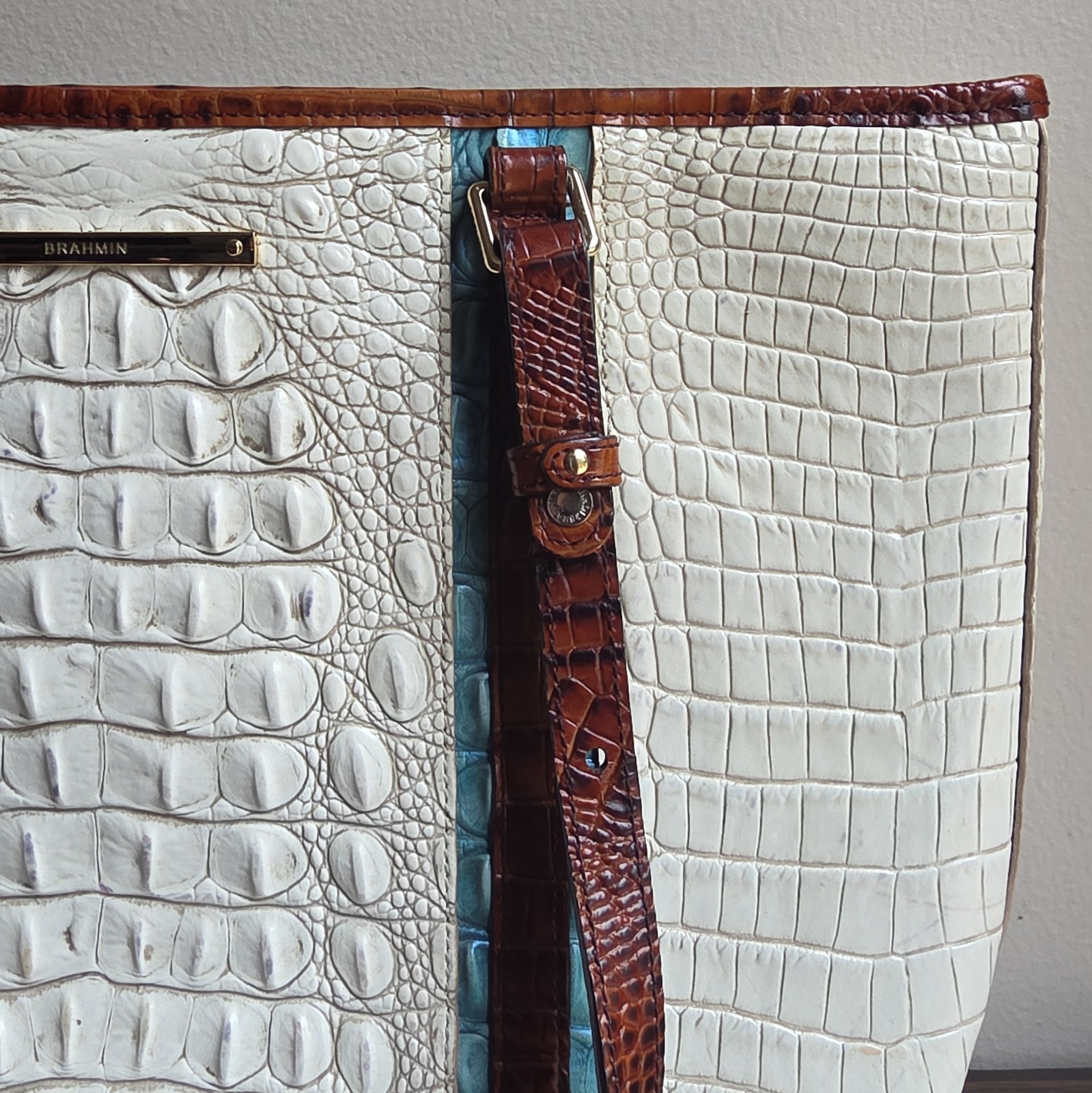 Brahmin Medium Asher Tote Coconut Soraya Melbourne Leather Rare Crocodile White
