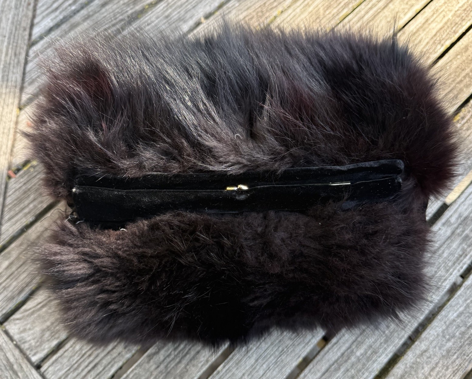 Vintage Mink Fur Muff w/ Hidden Clasp Purse Wrist Strap Brown Black GUC Luxury