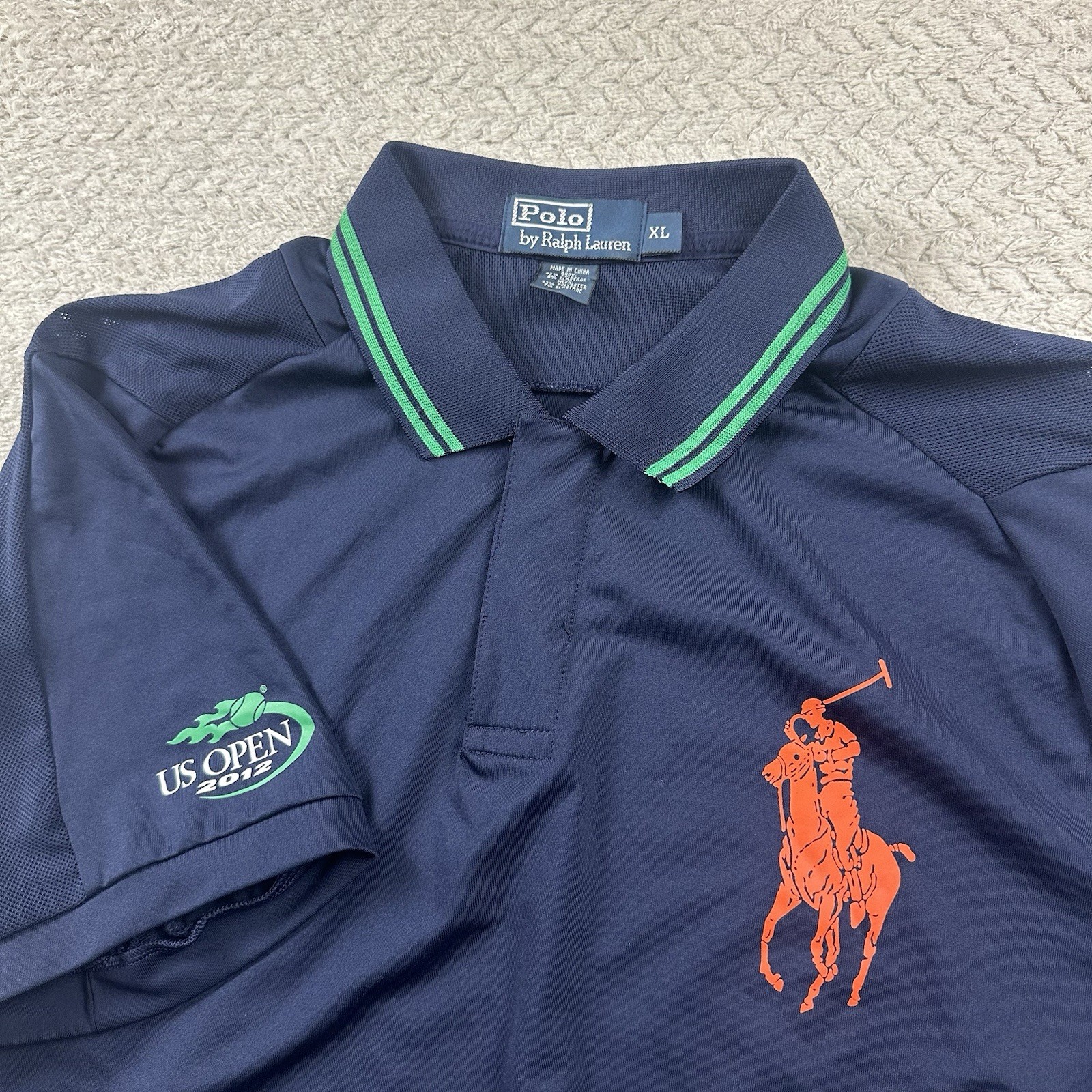 Polo Ralph Lauren US OPEN 2012 Big Pony Snap Collar Navy Polo Shirt Size XL