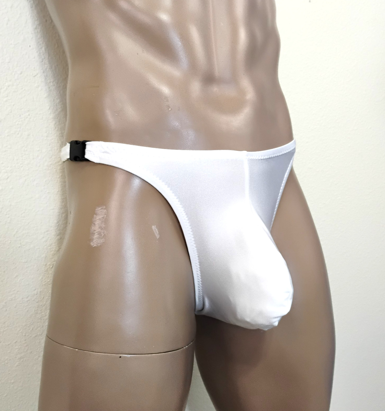 Mens Thong Big Pouch Parachute Buckle On each Side Large White Made in USA