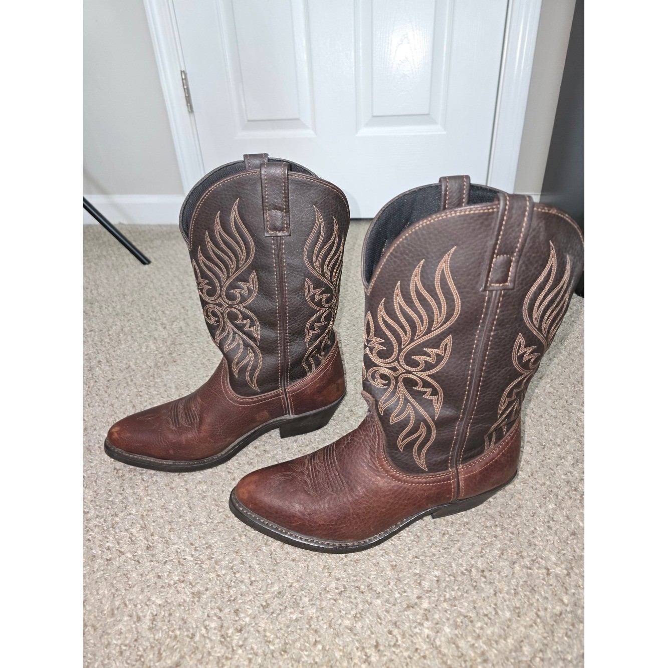 Laredo Kelli Copper Round Toe Brown Two-Tone Embroidered Western Boots Size 10
