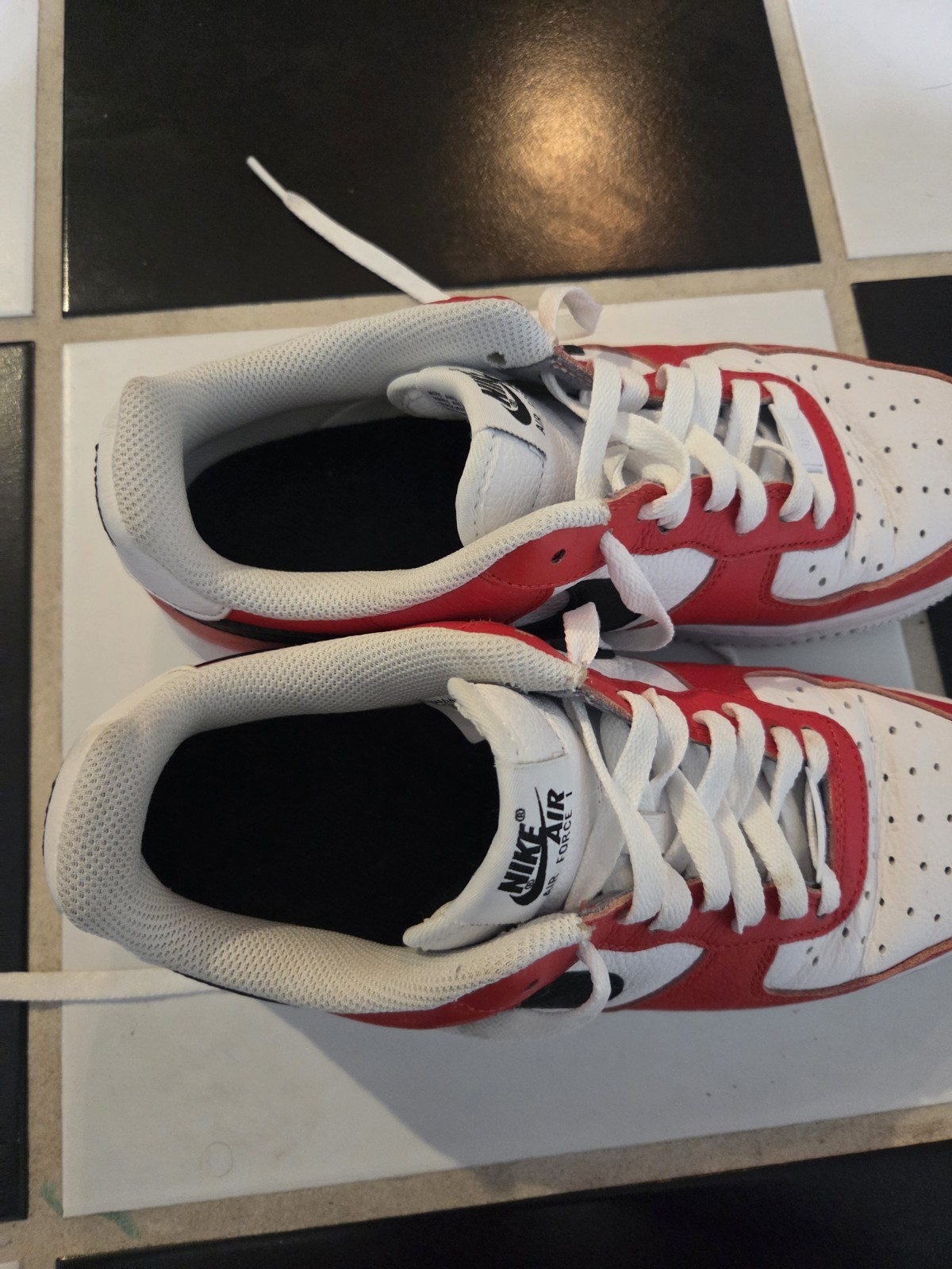 Nike Air Force 1 Low Top Men’s Sneaker Red/White/Black Colorblock Lace-Up