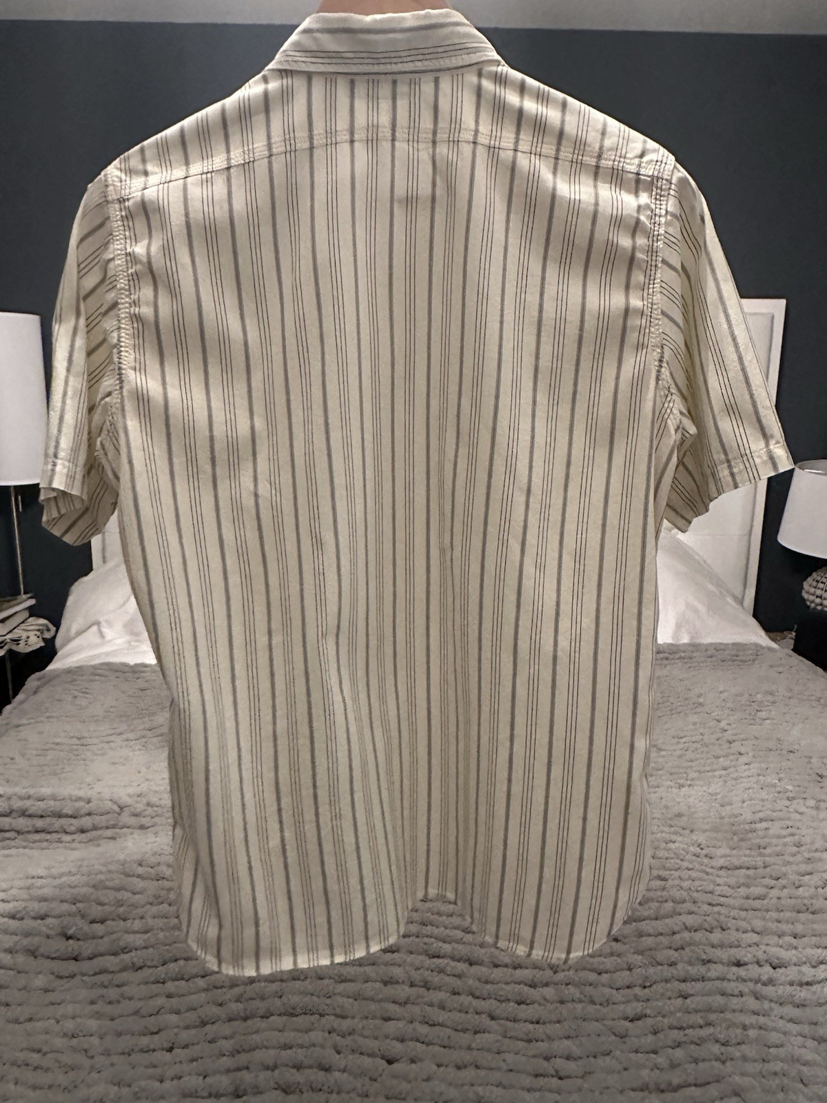 Sugarcane Men’s Striped Short Sleeve Button-Up Shirt Beige/Blue – M