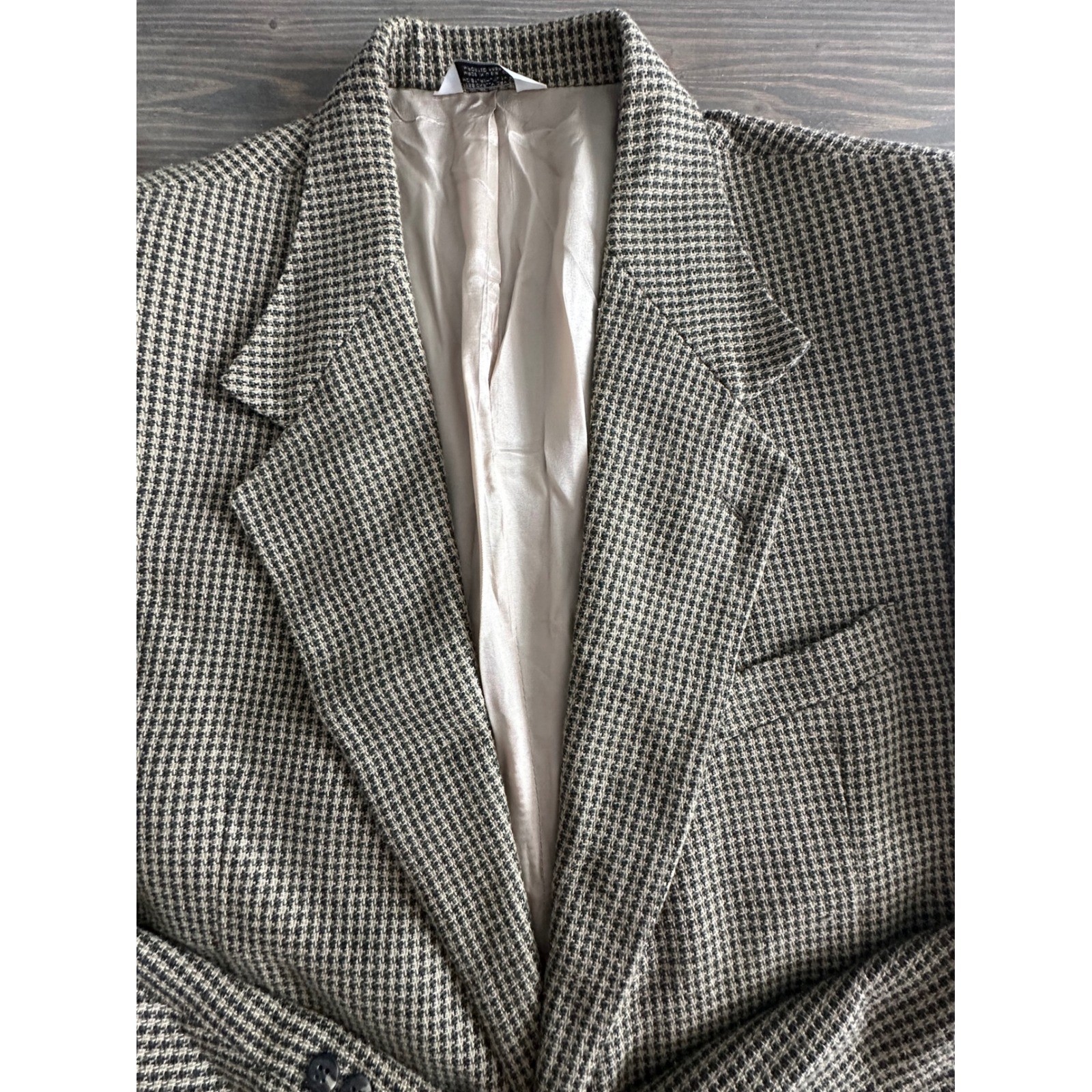 Vintage Cellini Uomo Green Tan Houndstooth Blazer Tailored Coat Men’s Size 46L