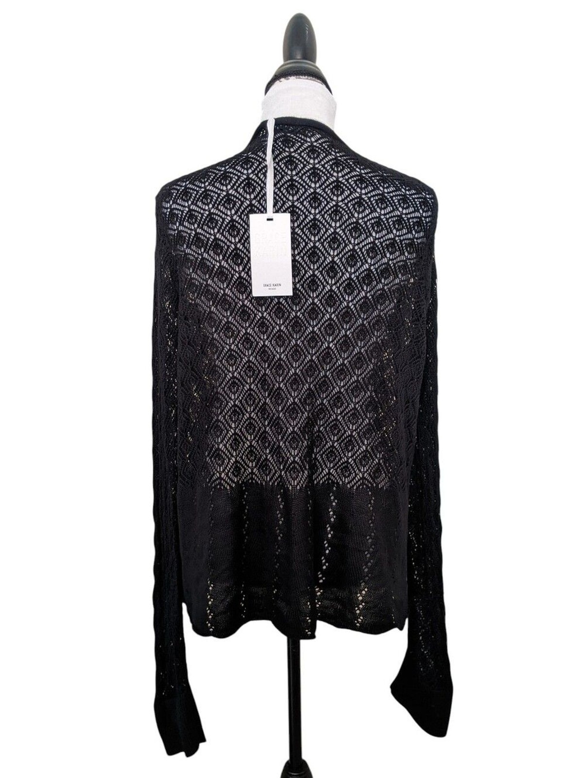 Grace Karin Black Open Weave Cardigan Long Size 2XL New