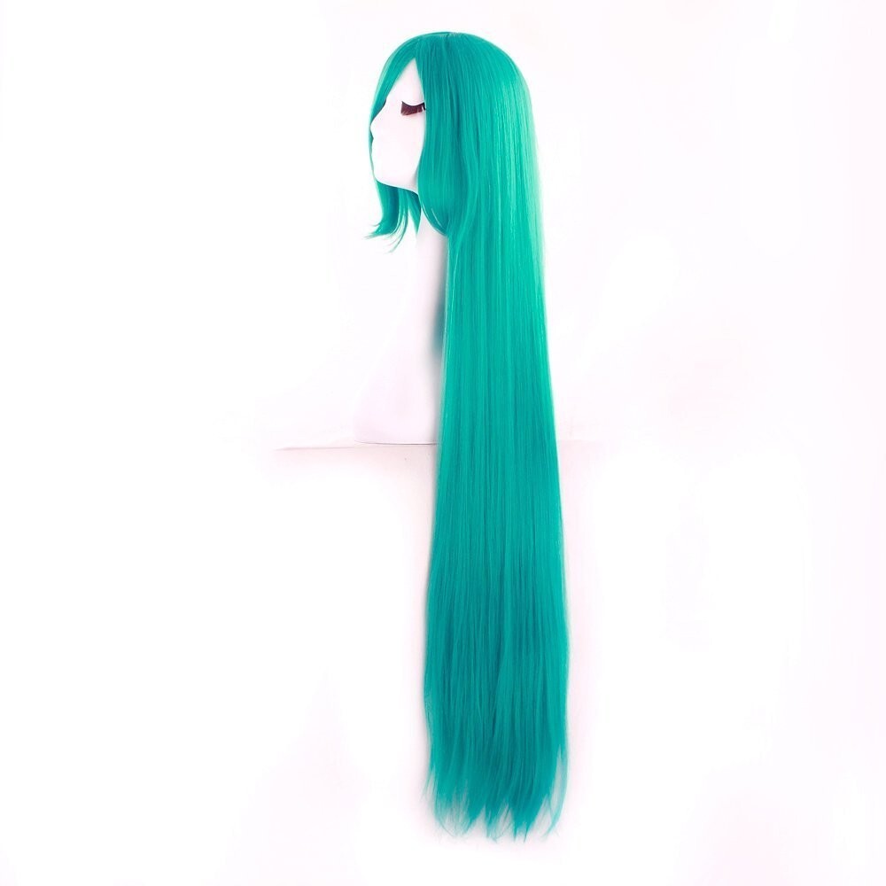 40 Inch Teal Long Straight Bangs Wig Synthetic Fiber For Cosplay Anime Costume