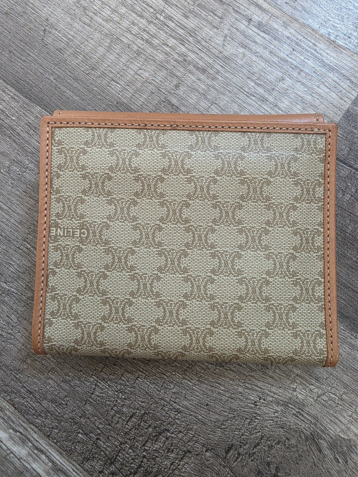 Vintage Celine Brown Triomphe Canvas 3-Fold Wallet Macadam Leather Designer