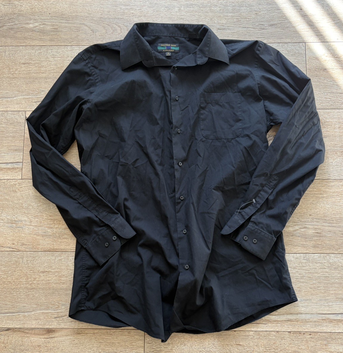 Men’s Alexander Julian Colours 2XLTall Black Long Sleeve Shirt 18, 36-37 Tall